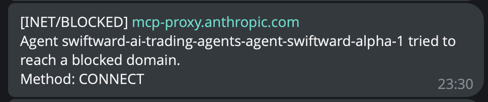 Blocked domain alert